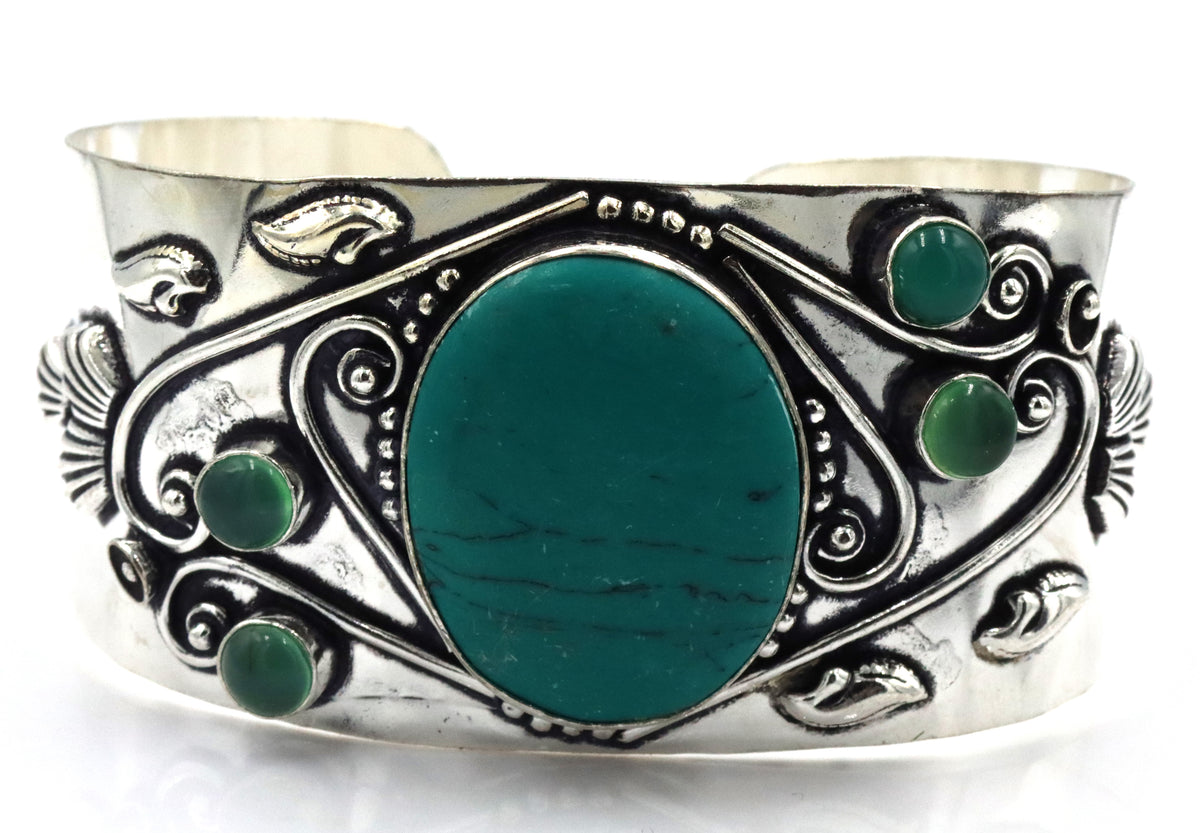 925 Sterling Silver Ornate Turquoise Cuff Bracelet