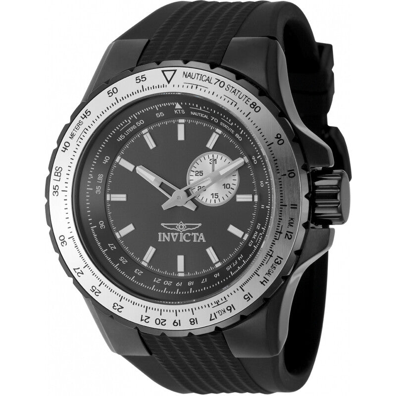 Invicta Aviator Mens Quartz Watch Gunmetal Dial Black Silicone Strap 50 mm