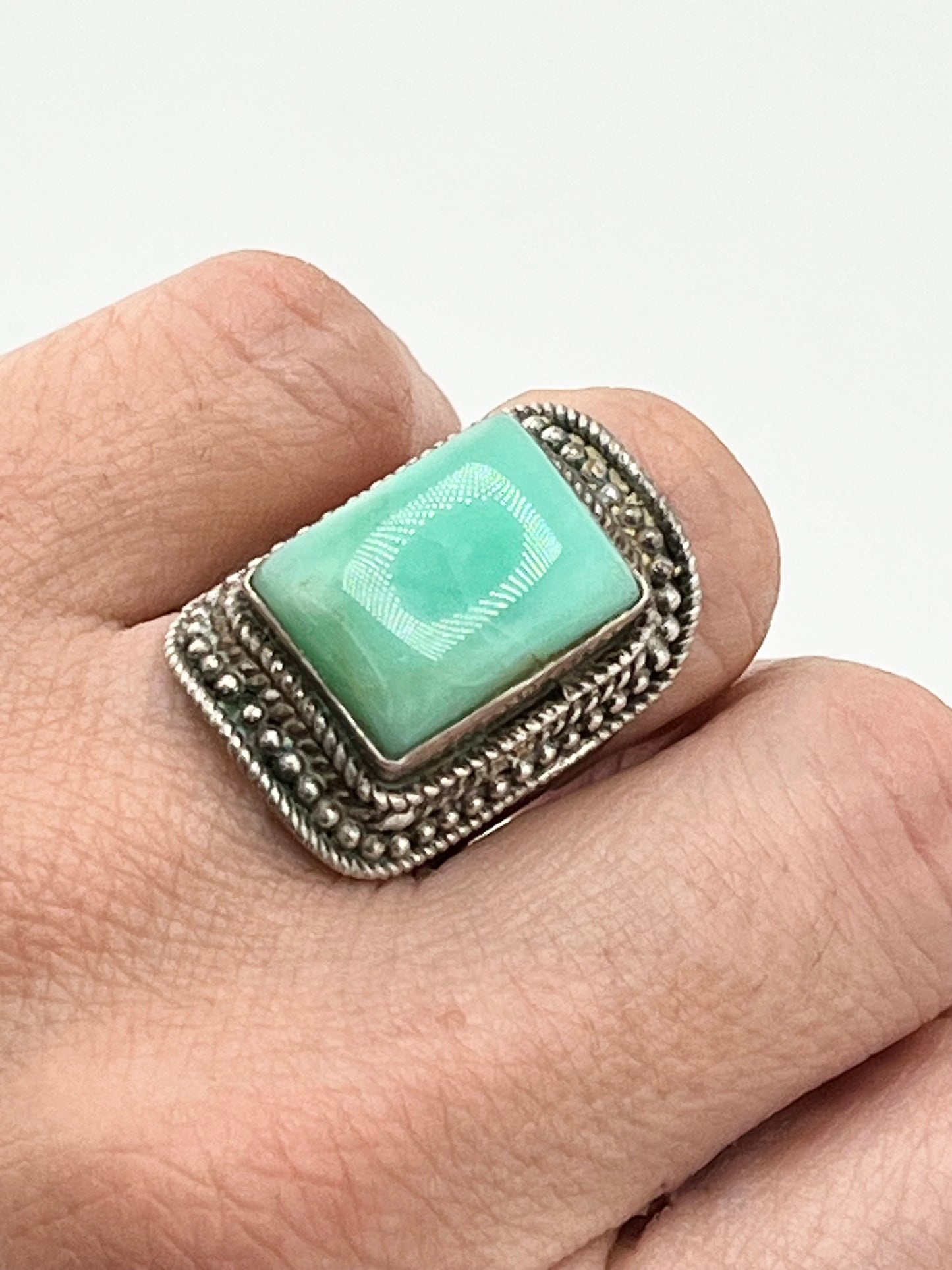 925 Sterling Silver Cabochon Cut Chrysoprase Ring