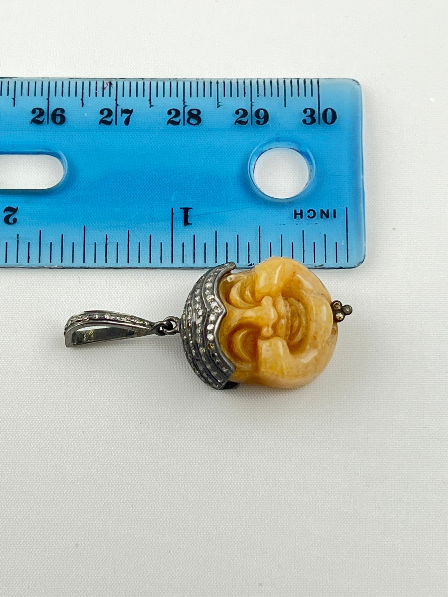 Sterling Silver Laughing Buddha Jadeite Jade Pendant With Diamond