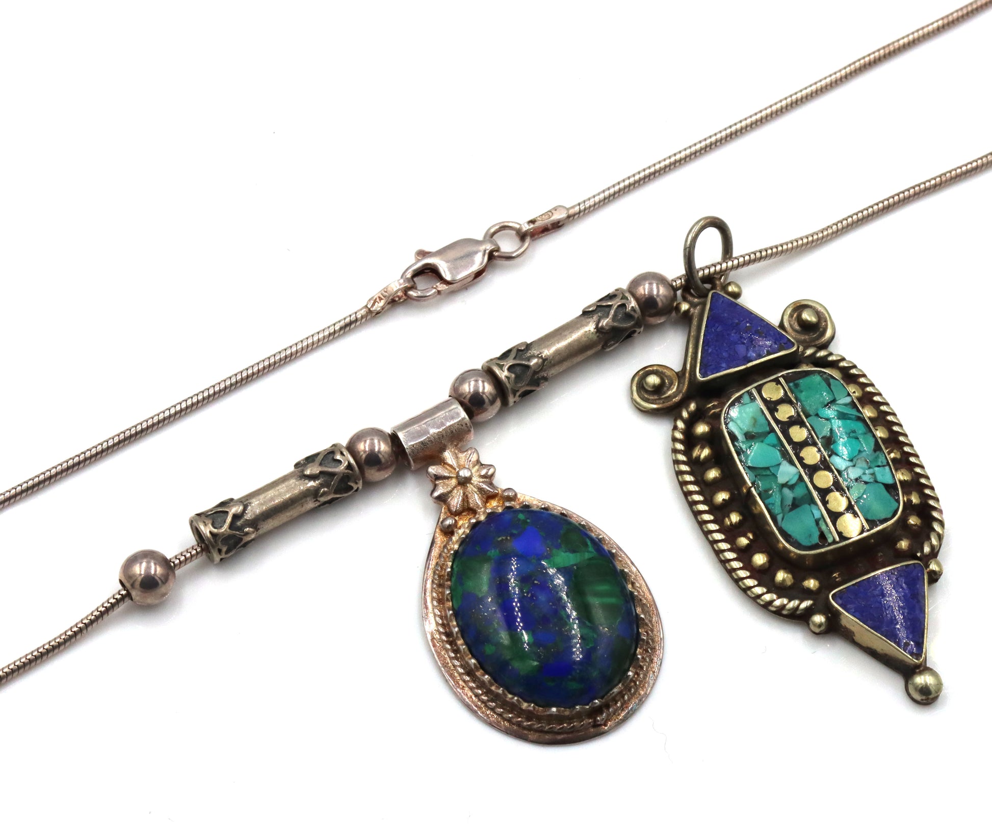 Vintage 925 sterling silver Turquoise and lapis pendant on chain