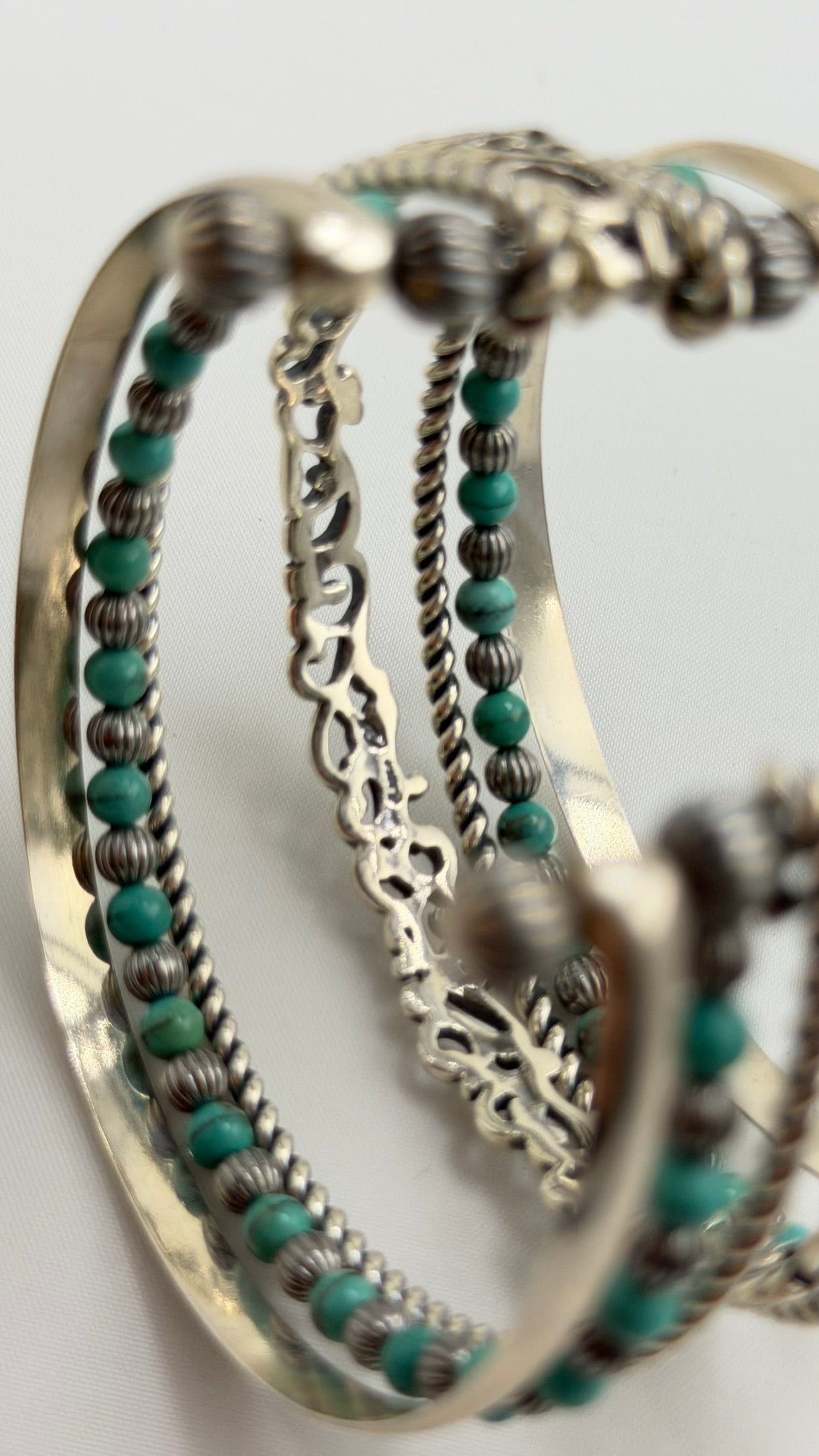 925 Sterling Silver Carolyn Pollack Stack Turquoise Cuff Bracelet