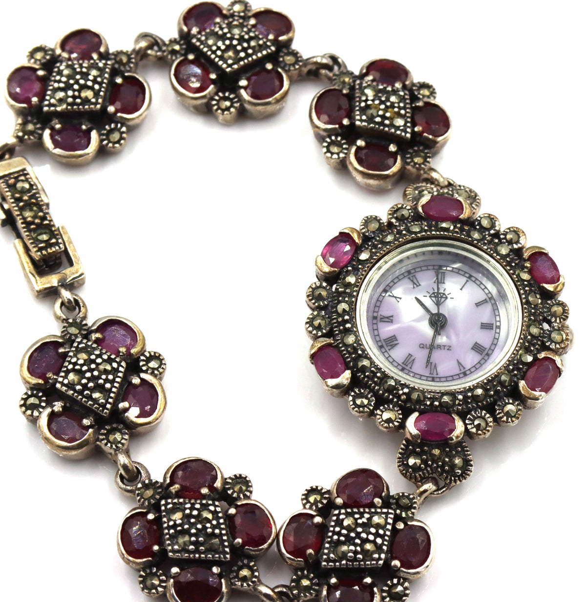 925 Sterling silver and ruby ladies watch