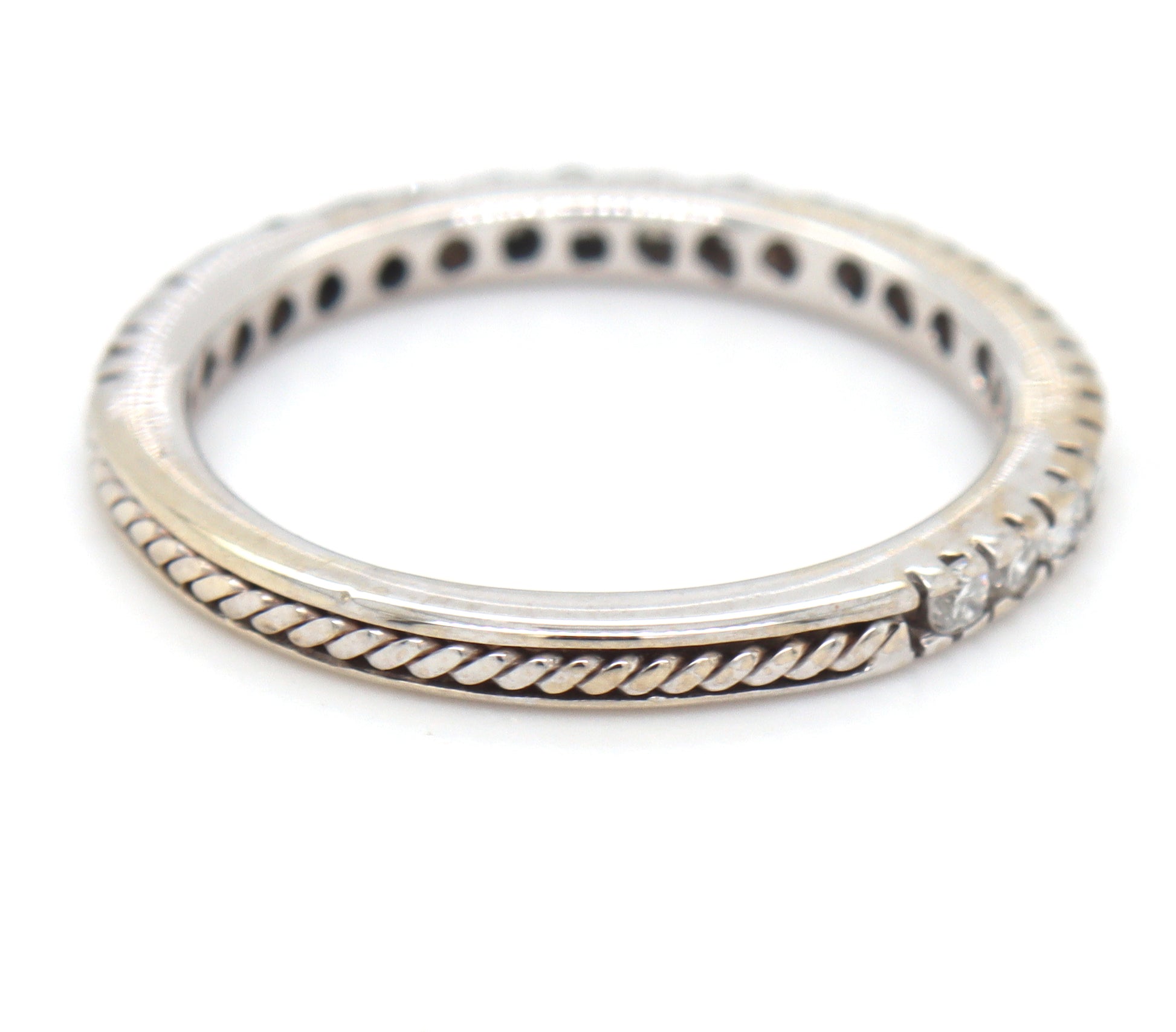 18kt White gold 0.35ctw round brilliant cut twisted rope wedding band