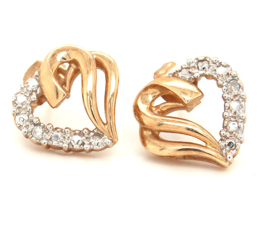 10kt Yellow gold diamond heart shaped earrings