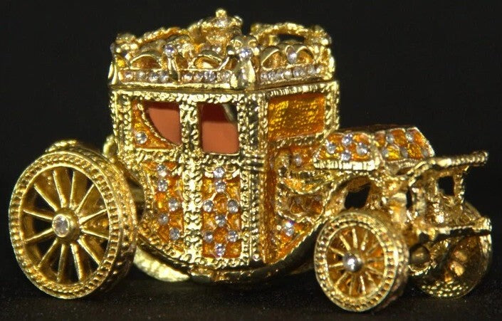 Golden Coronation Russian Easter Egg Replica Set with Carriage – Large 3.5" Decorative Collectible