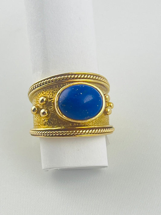 14KT Yellow Gold Etruscan Style Lapis Ring