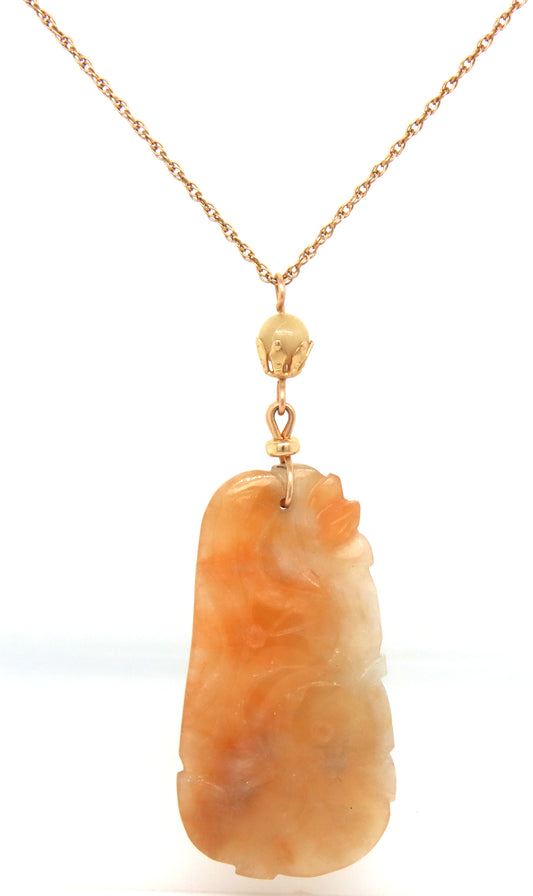 14kt Yellow gold Jade pendant on chain