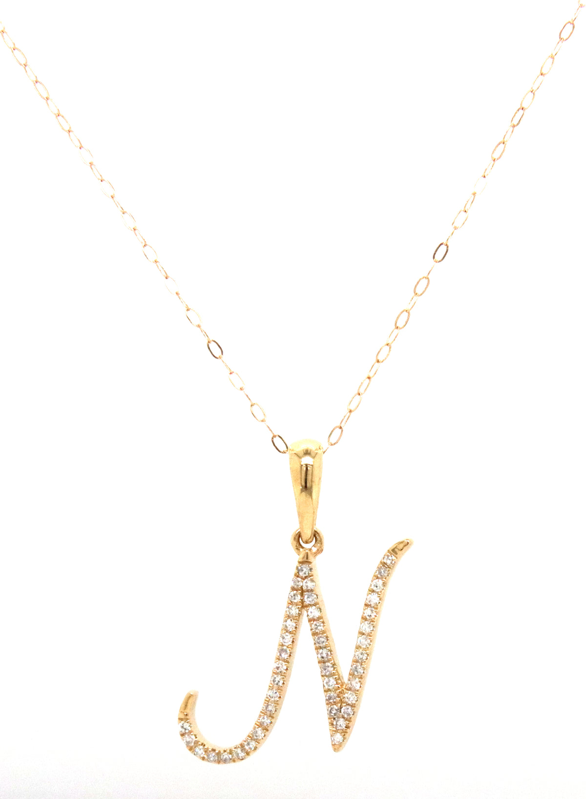 14kt Yellow gold diamond N Initial pendant on chain