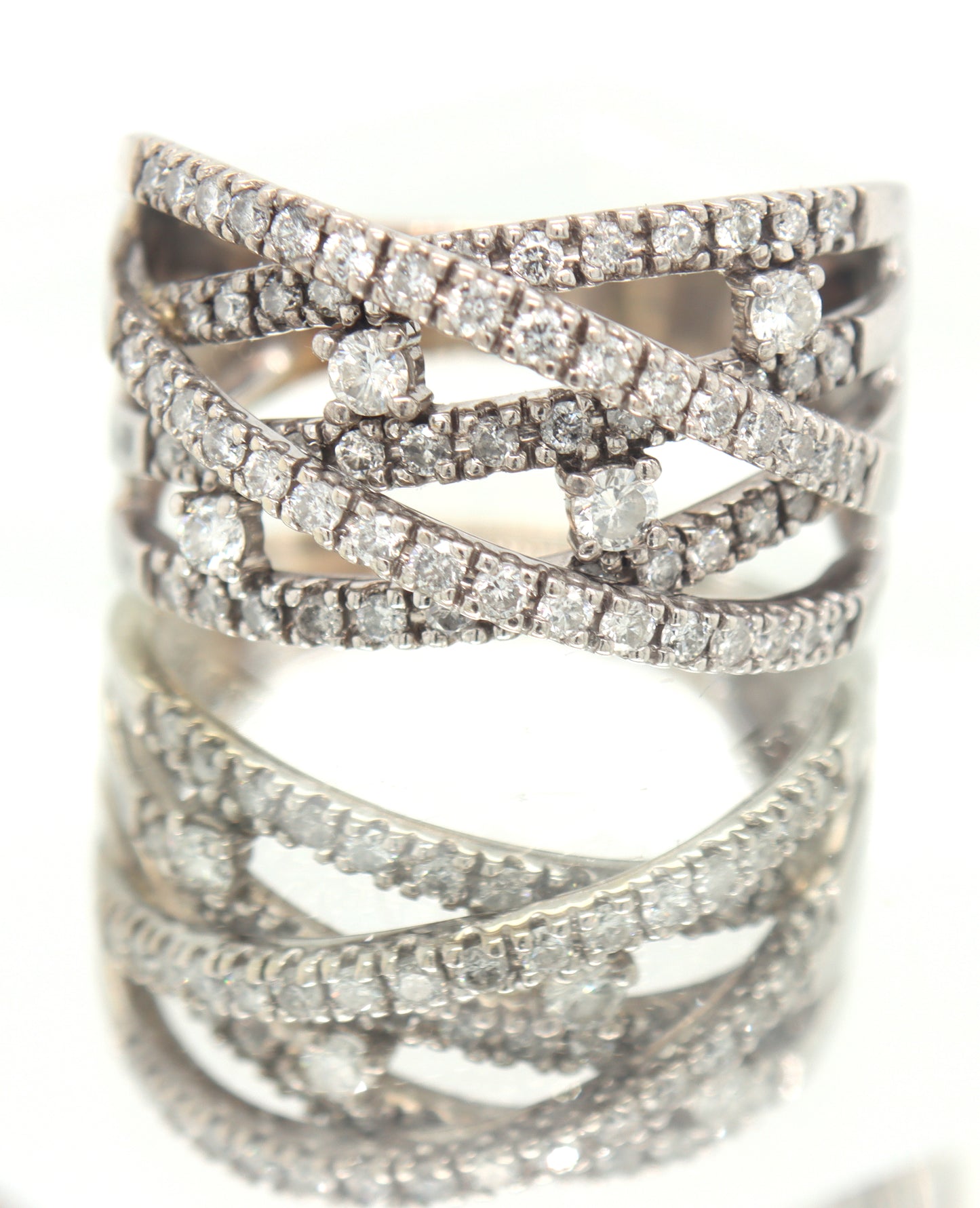 14kt White Gold approximate 1.35ctw Multi Row Orbit Diamond Ring