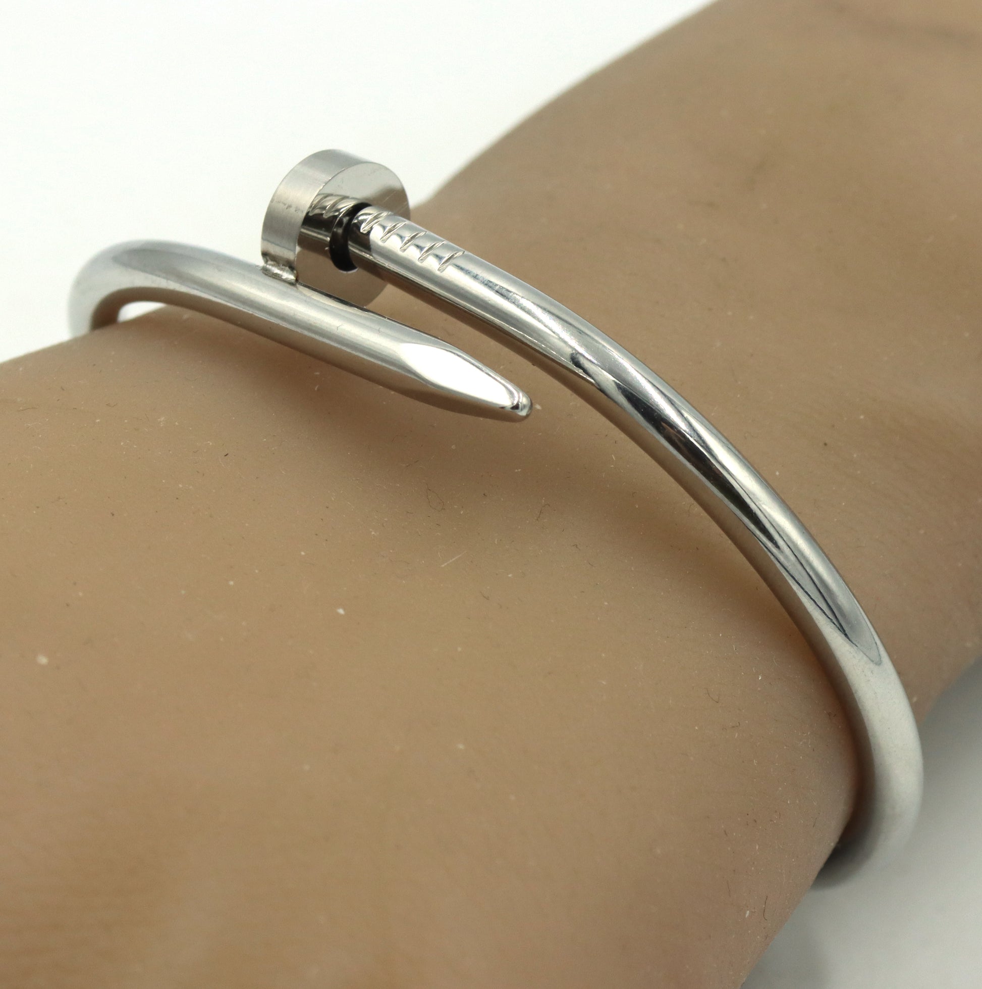 Stainless steel nail cuff bangle