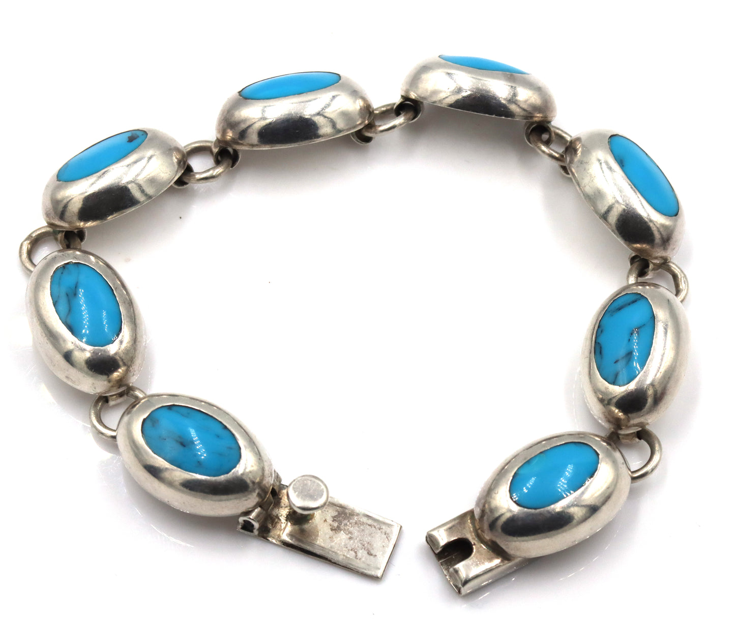 Vintage 925 Sterling silver Mexico signed Turquoise link bracelet