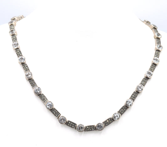 Vintage 925 sterling silver signed crystal link necklace