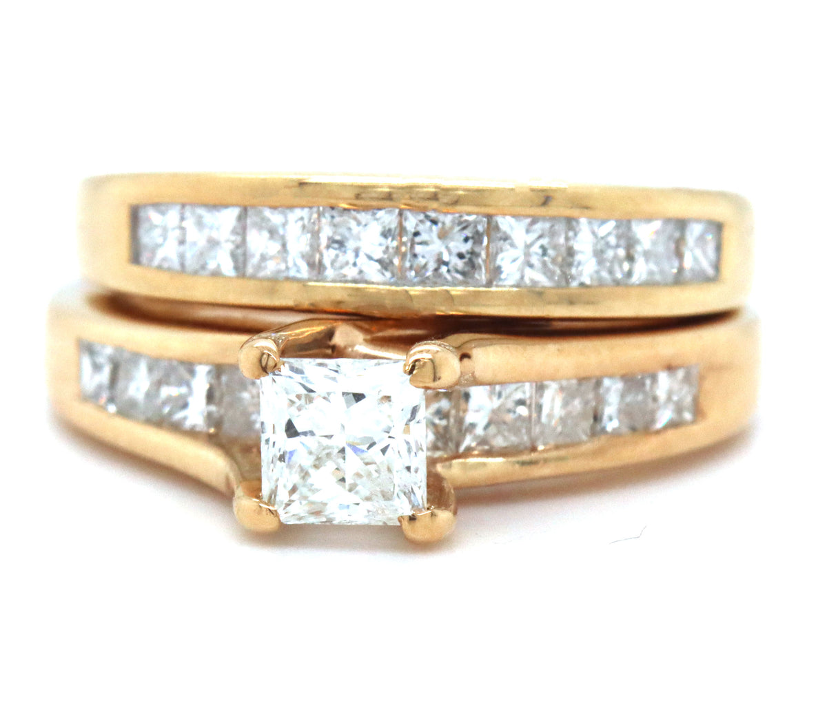 14kt Yellow gold 1.50ctw princess cut diamond wedding set
