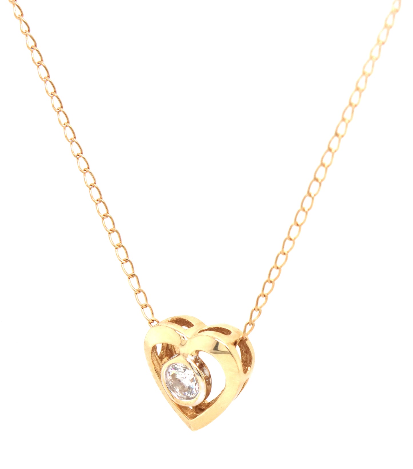 14kt Yellow gold 0.12ct bezel set diamond heart pendant on chain