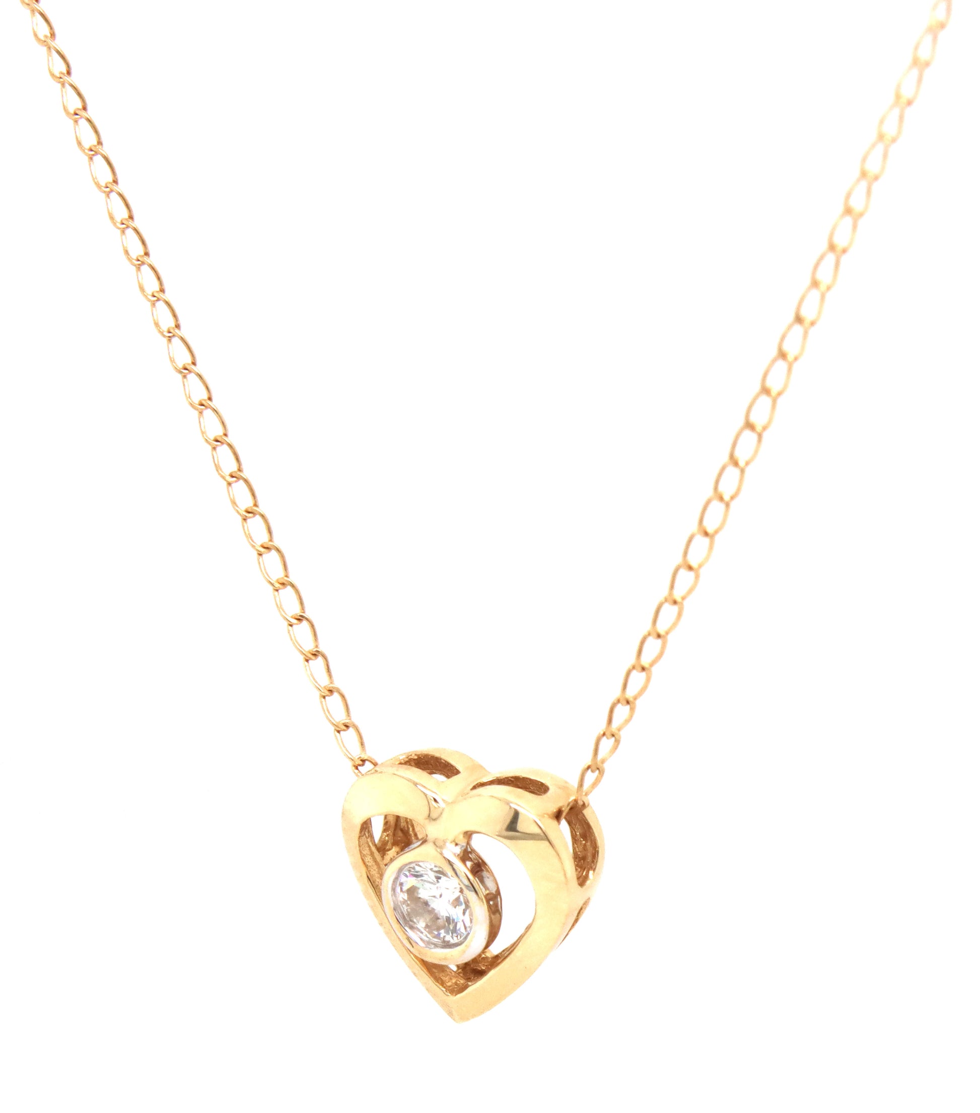 14kt Yellow gold 0.12ct bezel set diamond heart pendant on chain