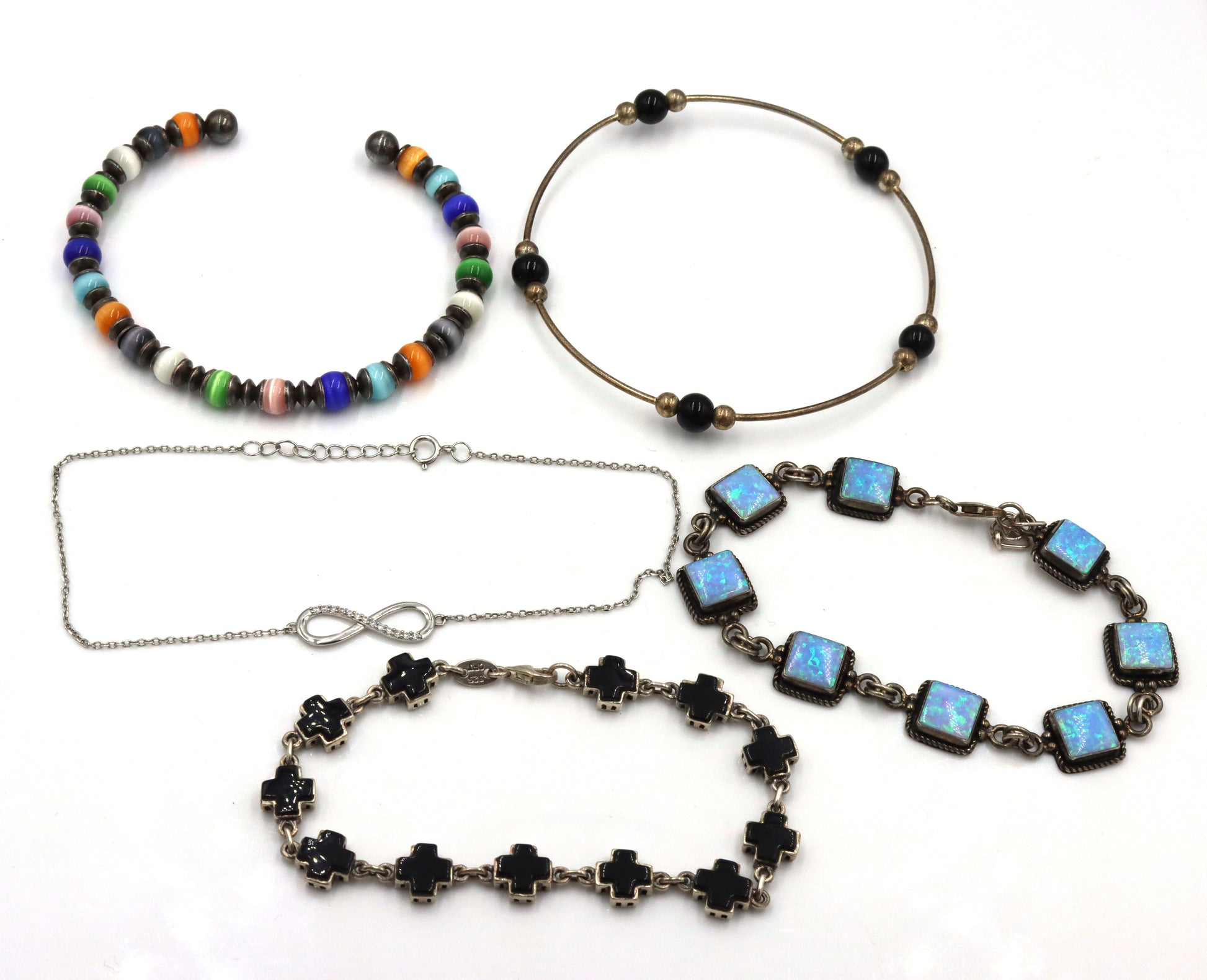 Group lot of 5 Vintage 925 sterling silver gemstone bracelets