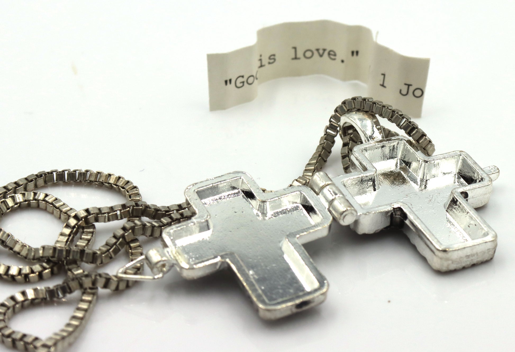 925 Sterling silver cross locket pendant on box chain necklace