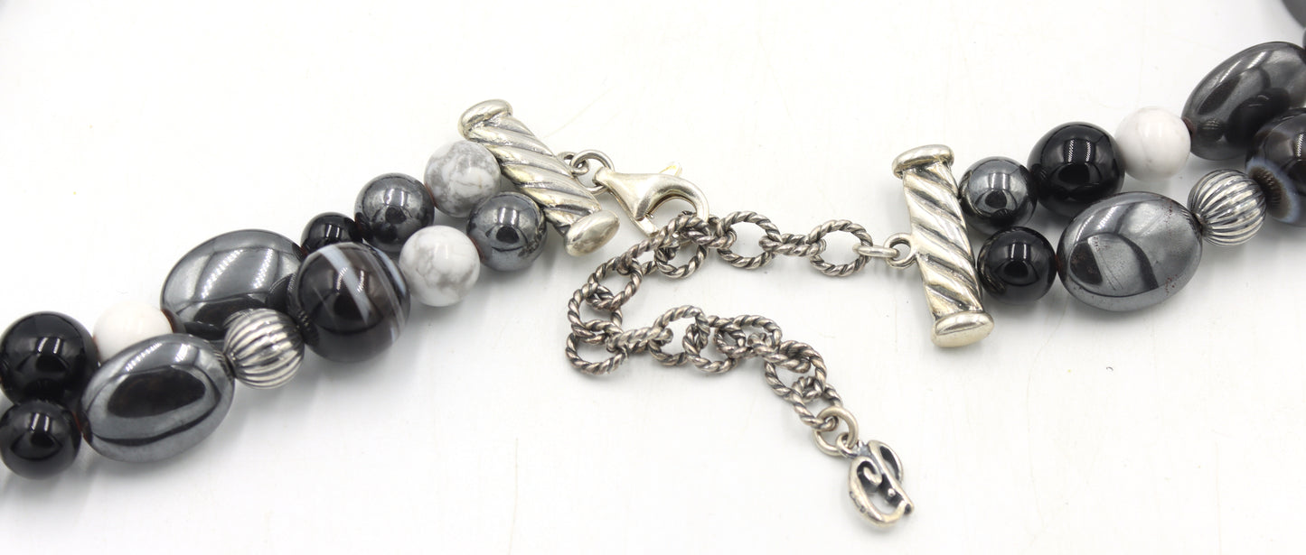 Double row Hematite and black onyx necklace