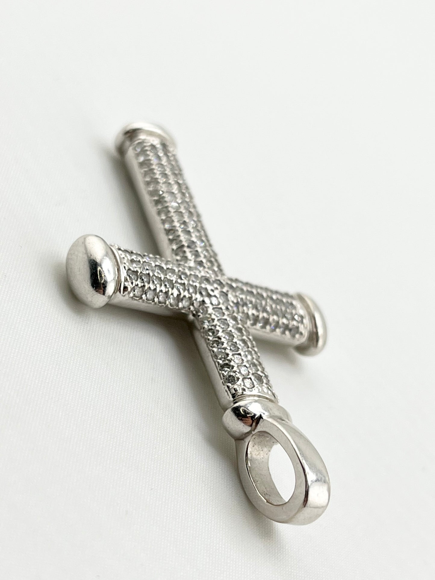 14KT White Gold Large Full Pave Natural Diamond Cross