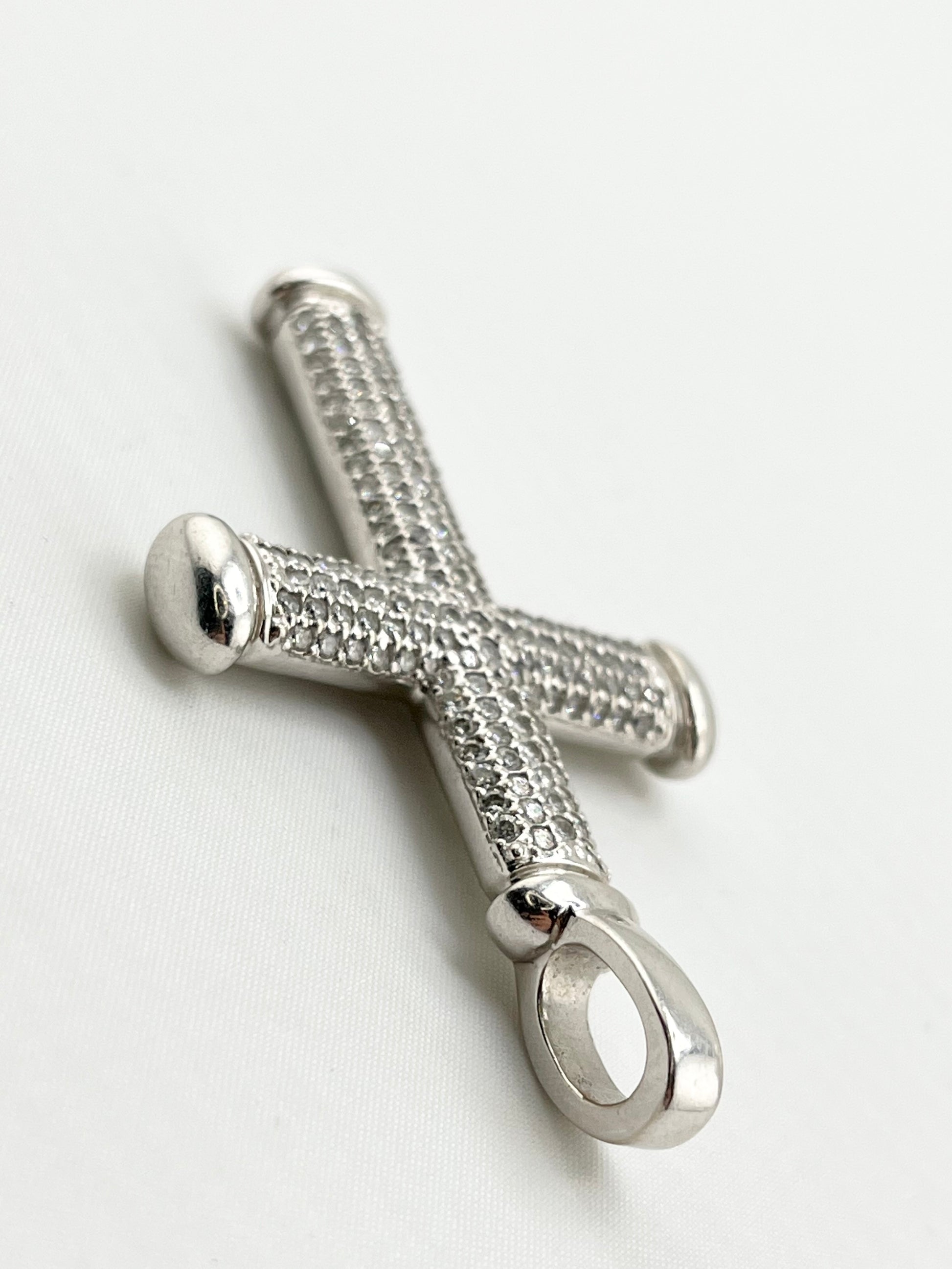 14KT White Gold Large Full Pave Natural Diamond Cross