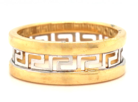 18KT Yellow Gold Two Tone Classic Greek Key pattern Ring