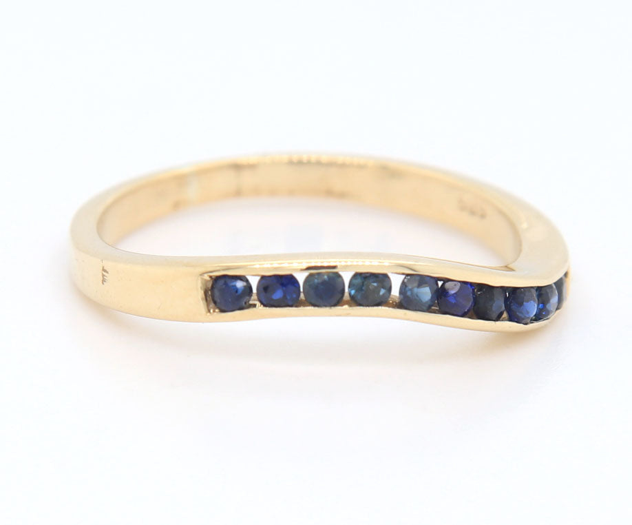 14kt Yellow gold blue sapphire curved band