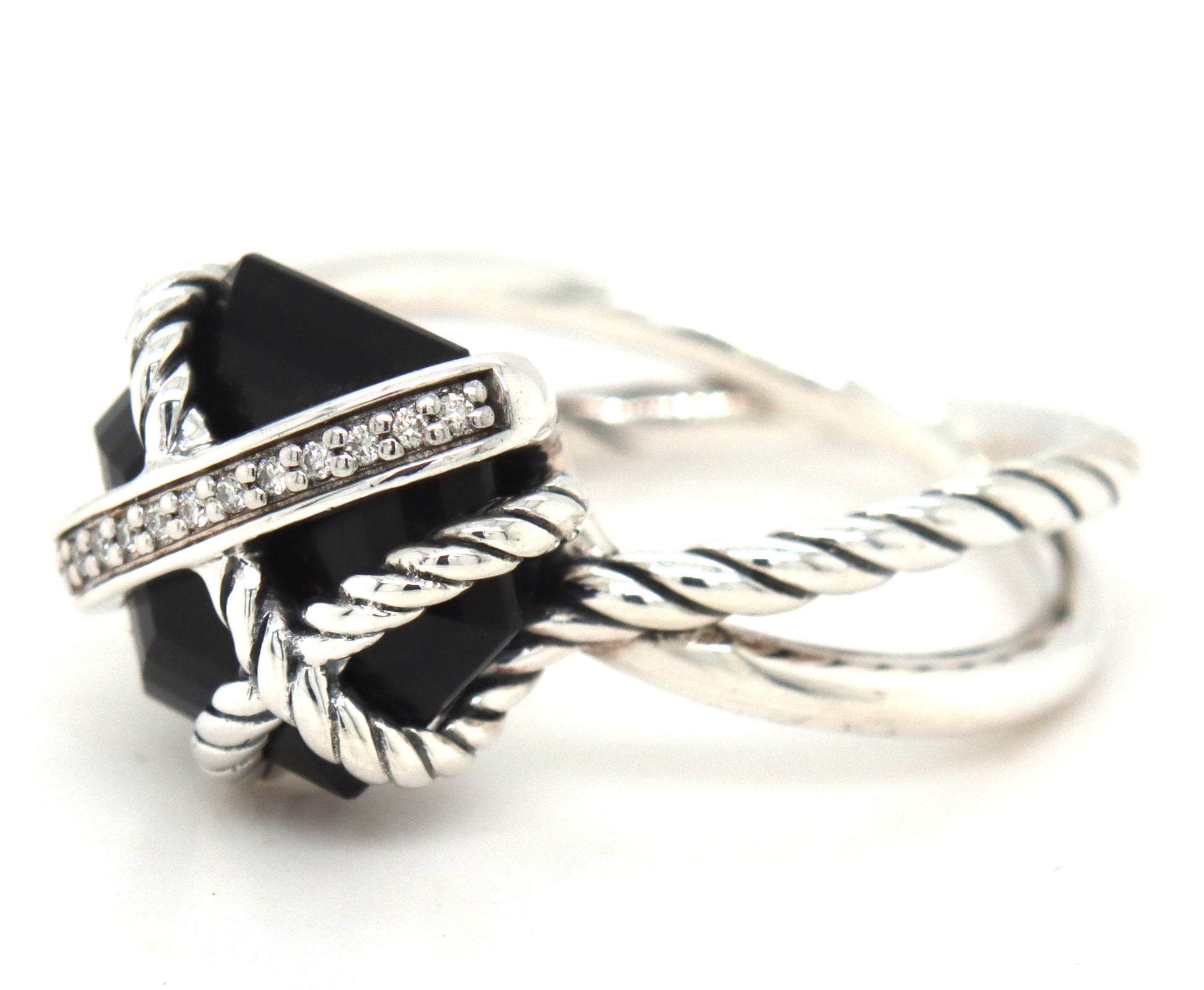 David Yurman black onyx and diamond wrap ring