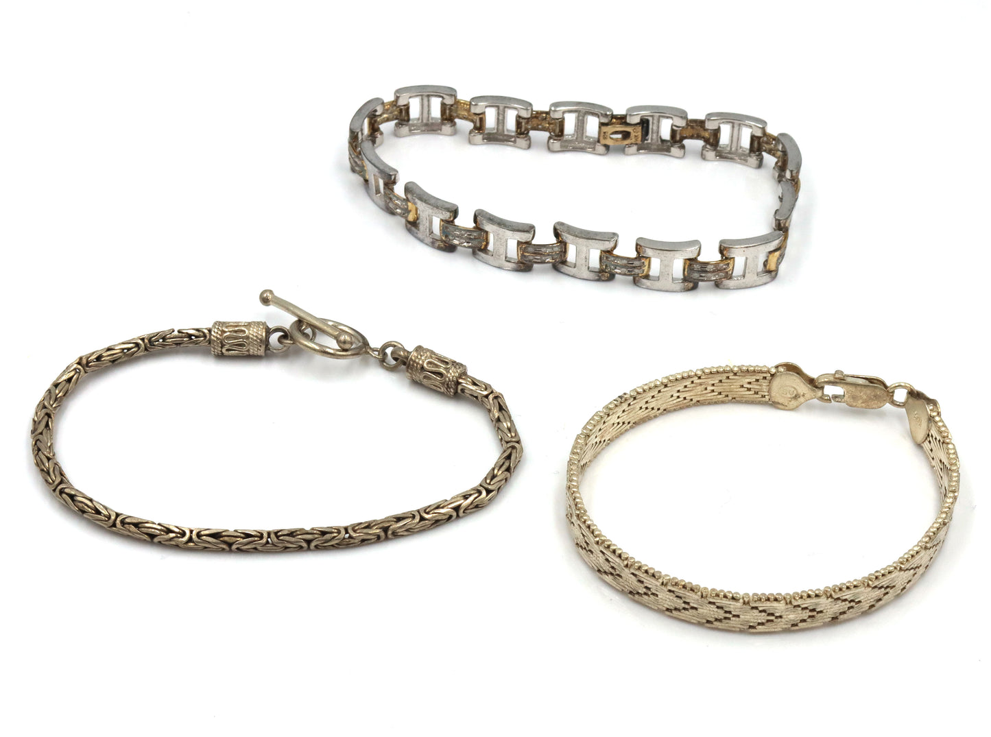 Group lot of 3 vintage 925 sterling silver bracelets