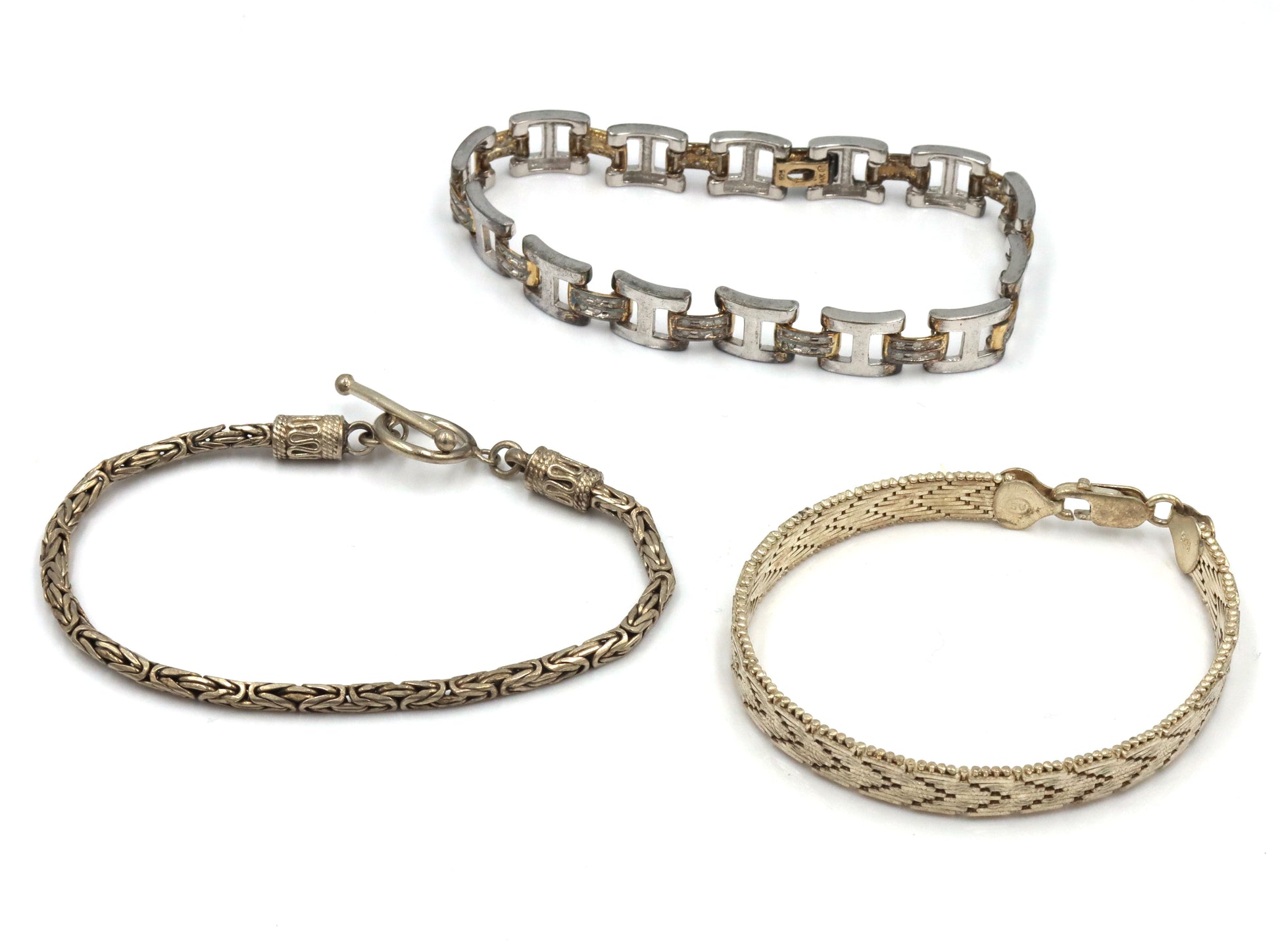 Group lot of 3 vintage 925 sterling silver bracelets