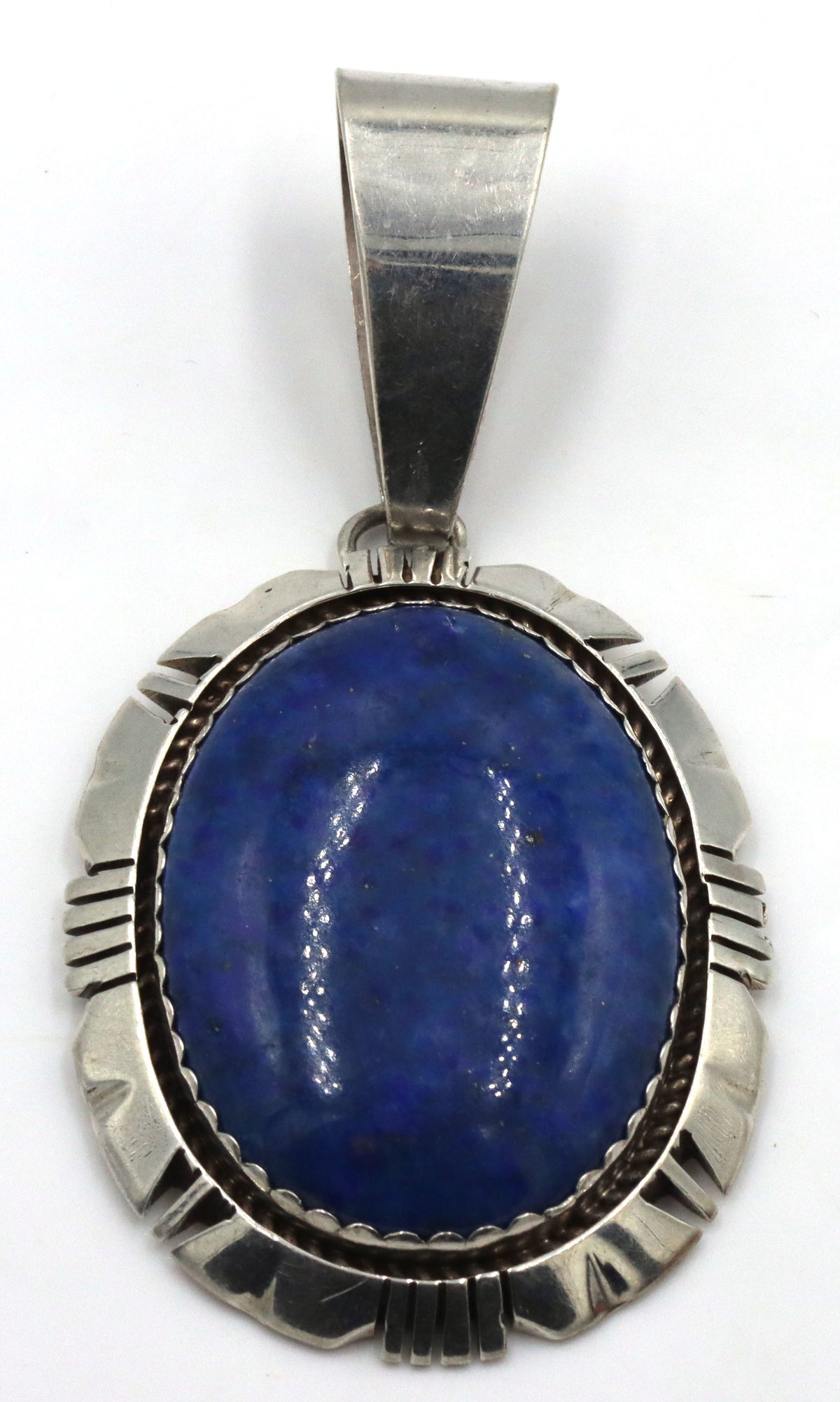 925 Stereling Silver Southwestern Style Large Oval Lapis Lazuli  With A twisted Wire  And Notched Si