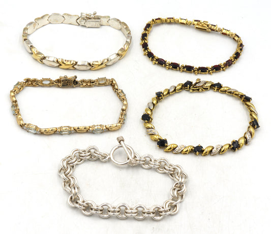 Group lot of 5 Vintage 925 sterling silver bracelets