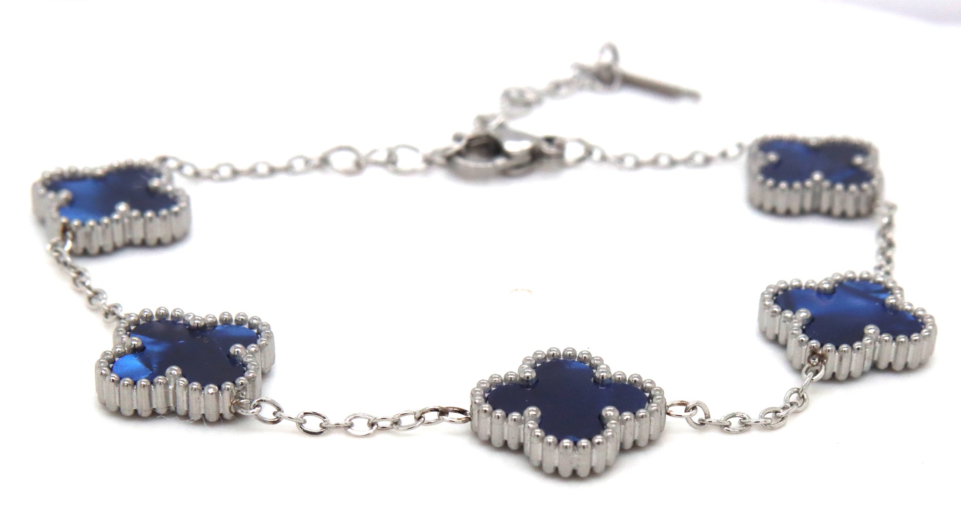Stainless steel blue glass 5 clover bracelet