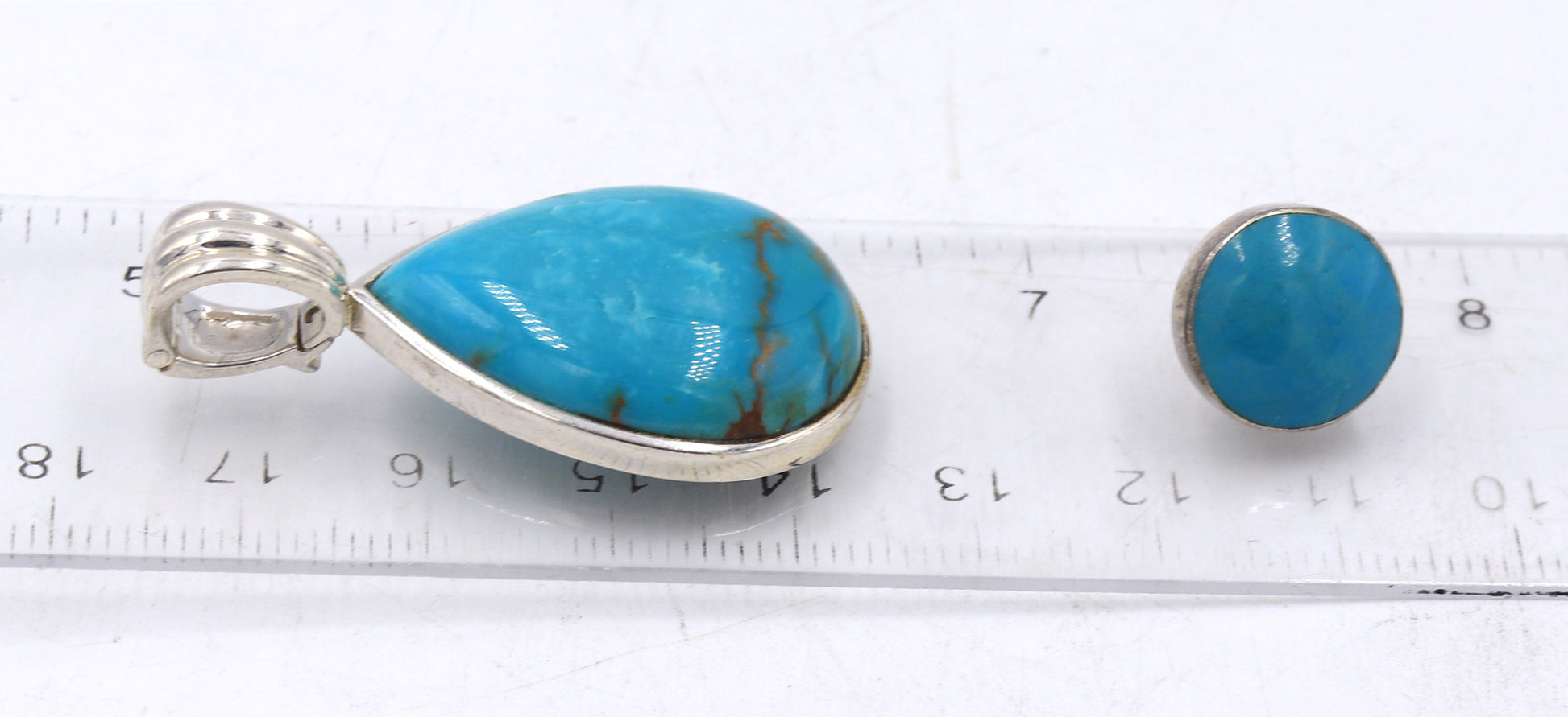 Set of 925 sterling silver turquoise pendant and earrings