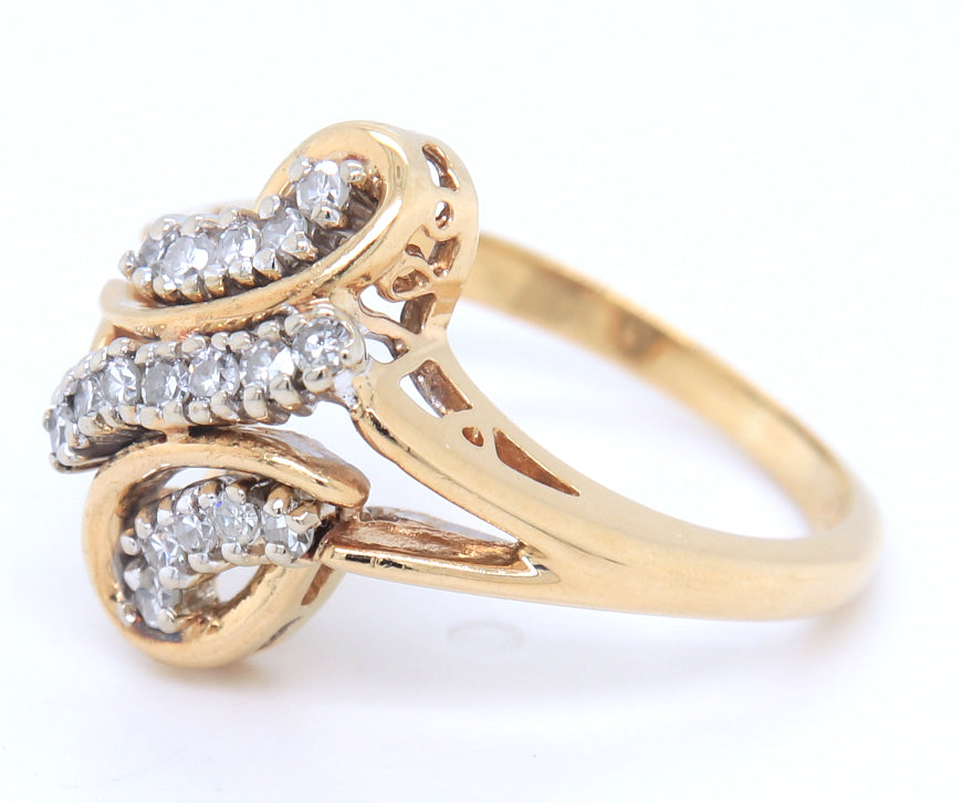 Gorgeous 14KT Yellow Gold Diamond Bypass Ring