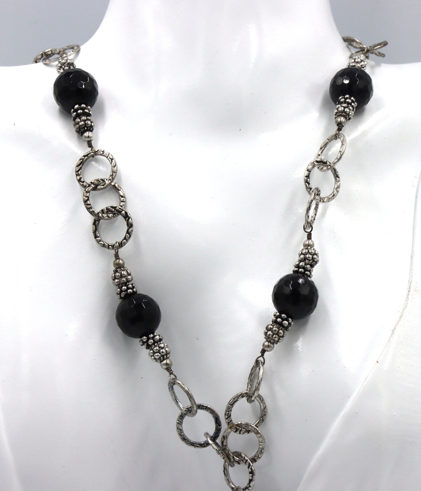 925 Sterling silver black onyx lariat necklace