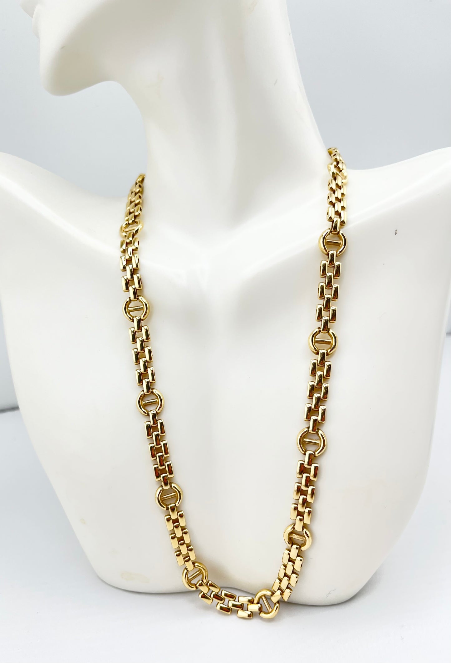 Italian 14KT Yellopw Gold Solid Panter Chain With H Shape Connector Links Chain