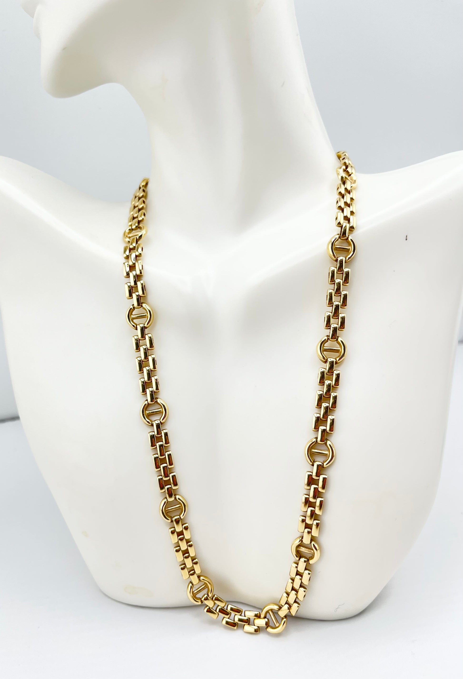 Italian 14KT Yellopw Gold Solid Panter Chain With H Shape Connector Links Chain