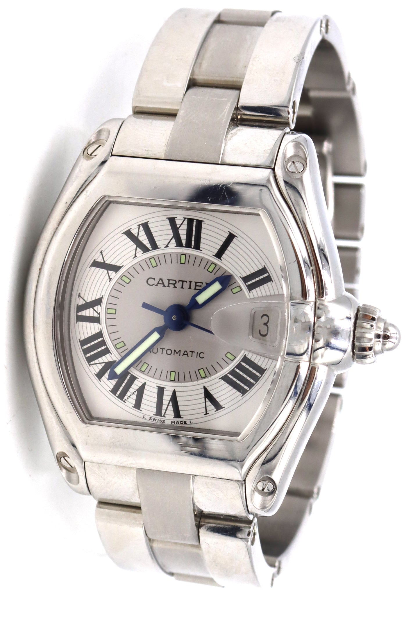 Cartier Roadster Silver Roman Numerals Dial Watch