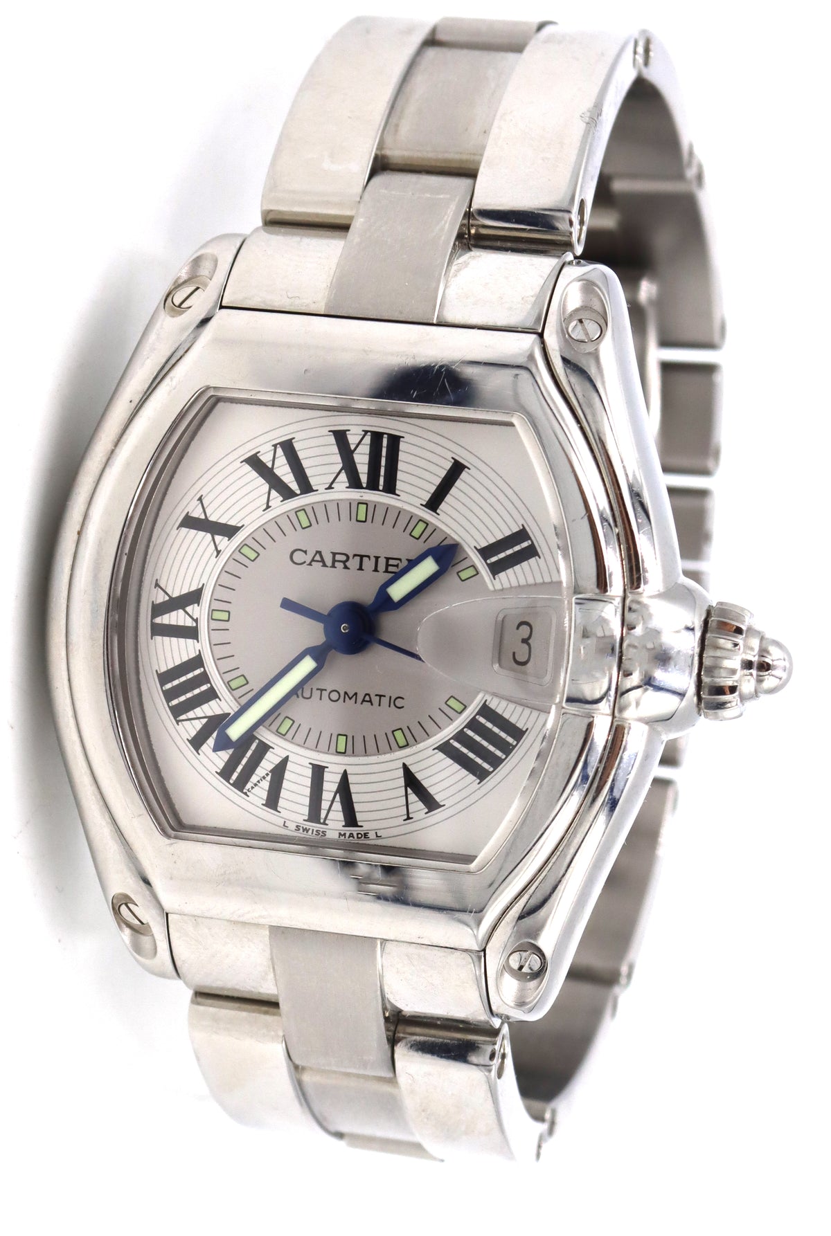 Cartier Roadster Silver Roman Numerals Dial Watch