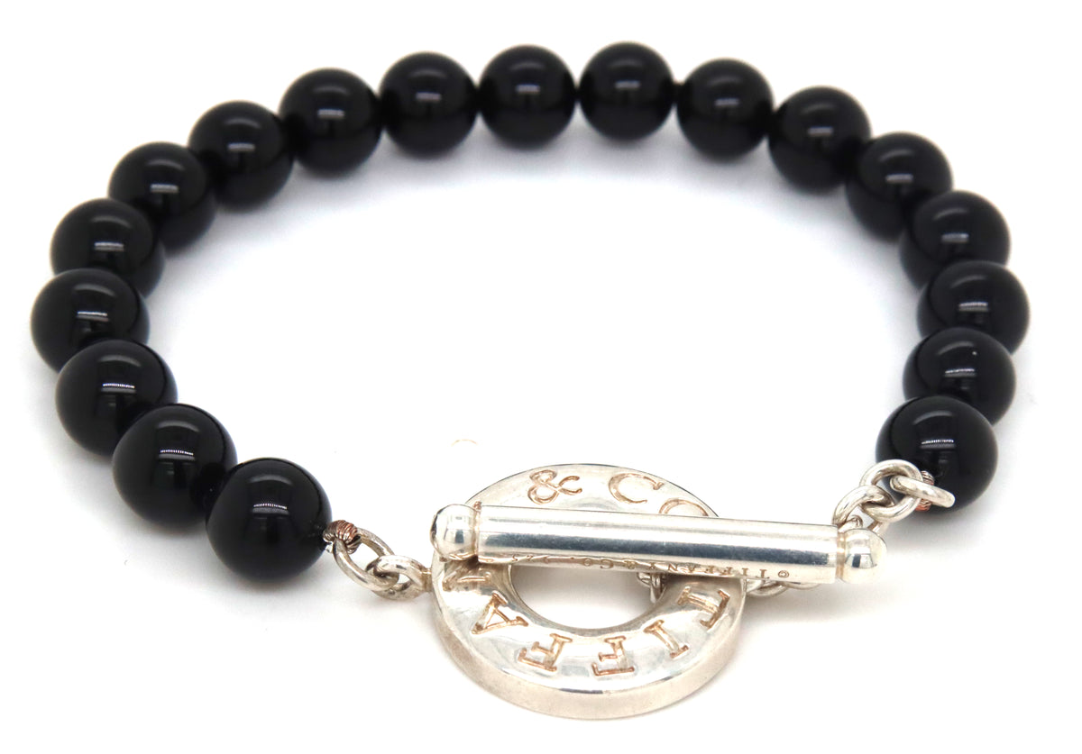 Tiffany & co black onyx beaded bracelet with toggle clasp