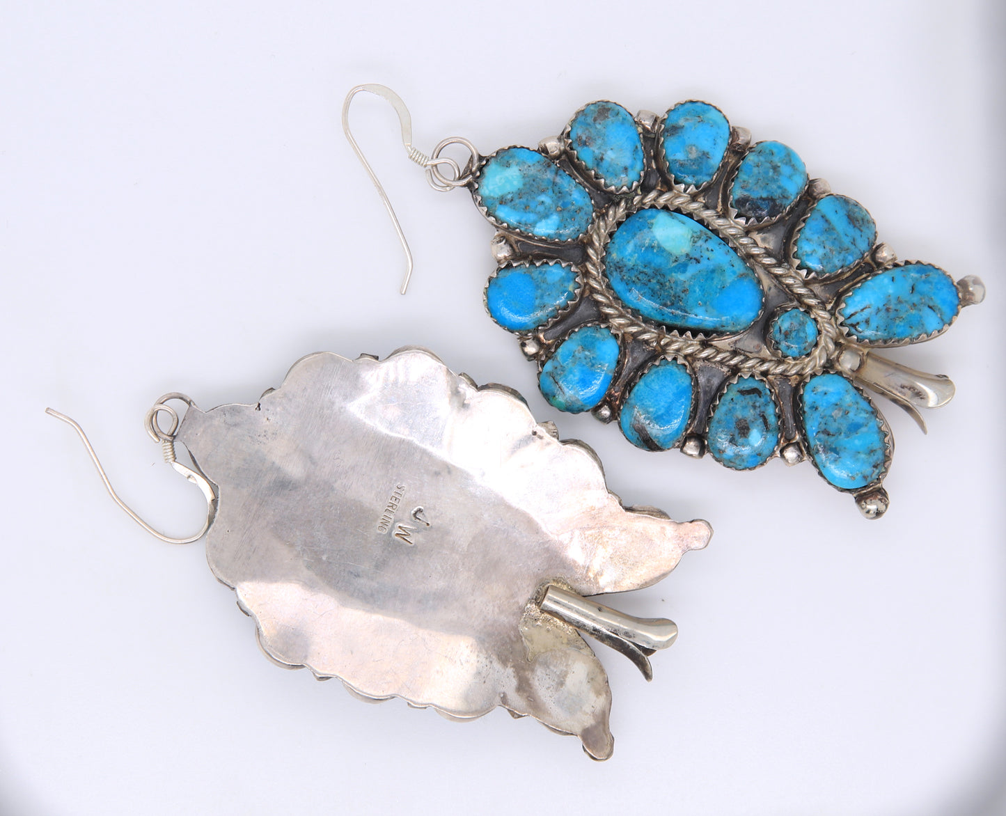 925 Sterling Silver Signed JW Turquoise Dangle Earrings