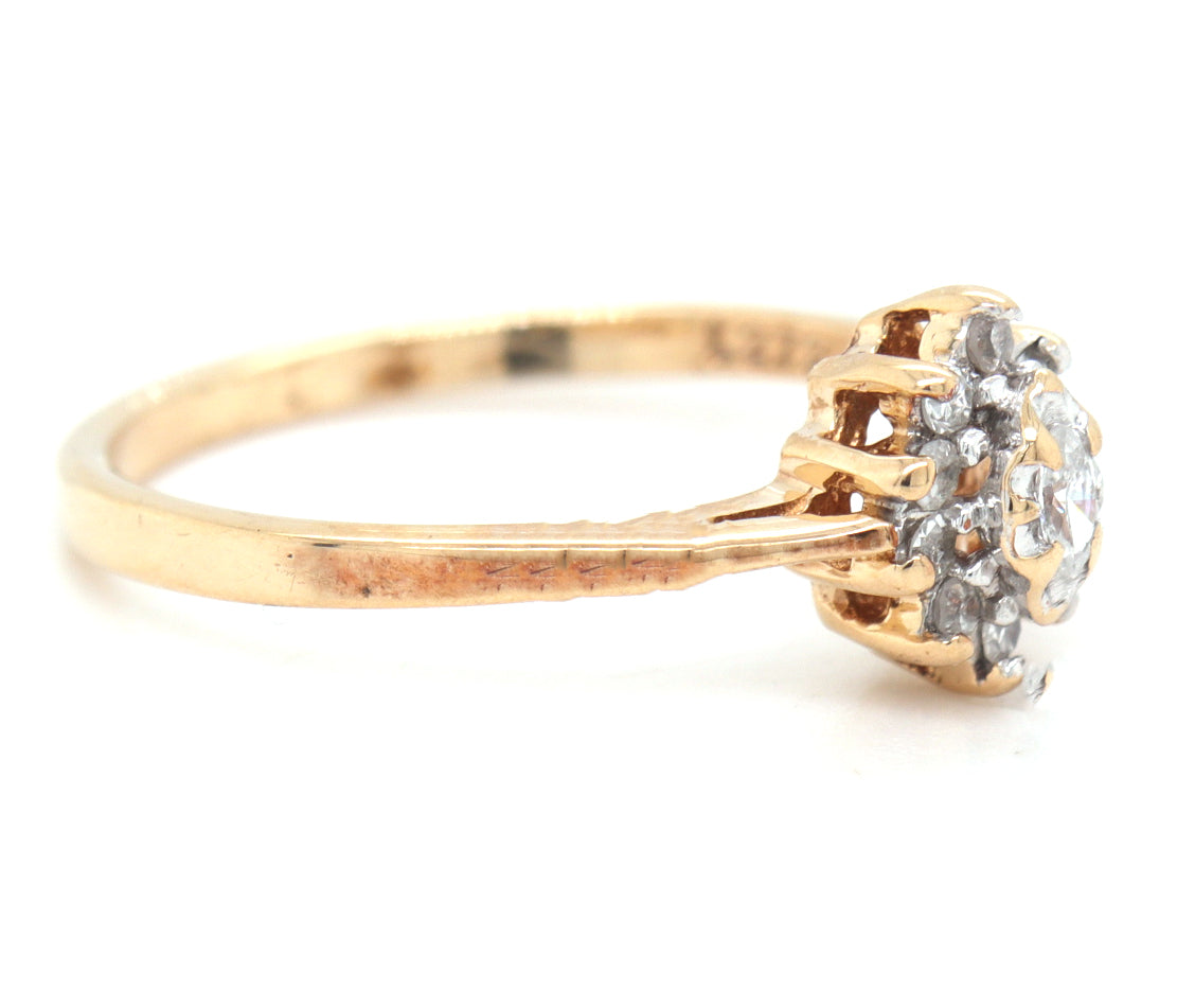 10kt Yellow gold 0.15ctw marquise and round brilliant cut diamond cluster ring