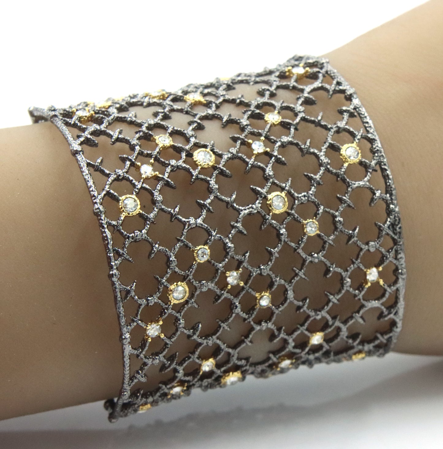 Alexis Bittar plated crystal wide cuff bangle