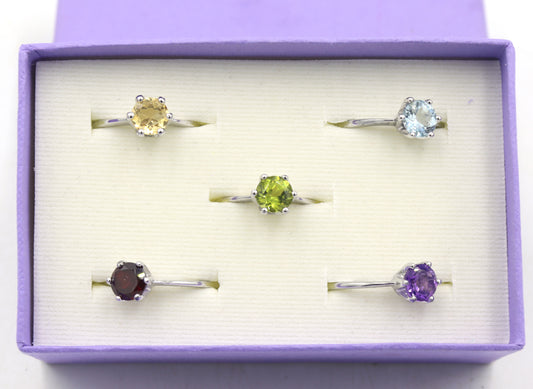 Group lot of 5 sterling silver multi color rings