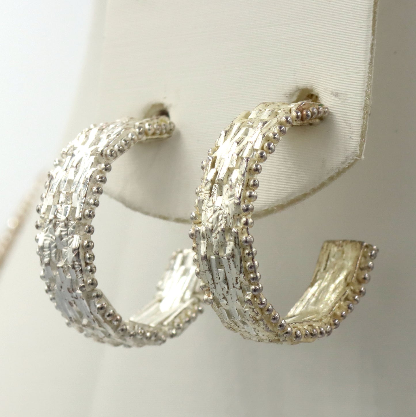 Set of 925 sterling silver textured basketweave chevron V shaped necklace and earrings