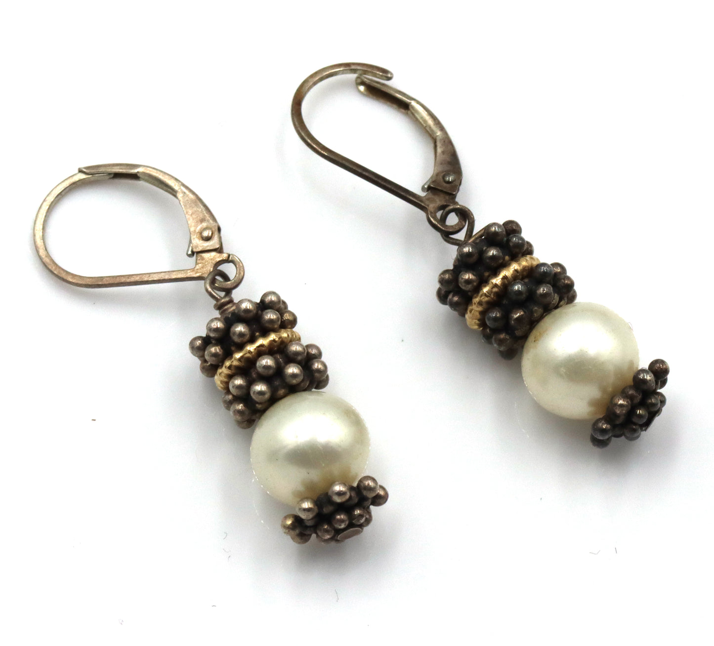 Set of Vintage 925 sterling silver pearl beaded necklace, bracelet and earrings