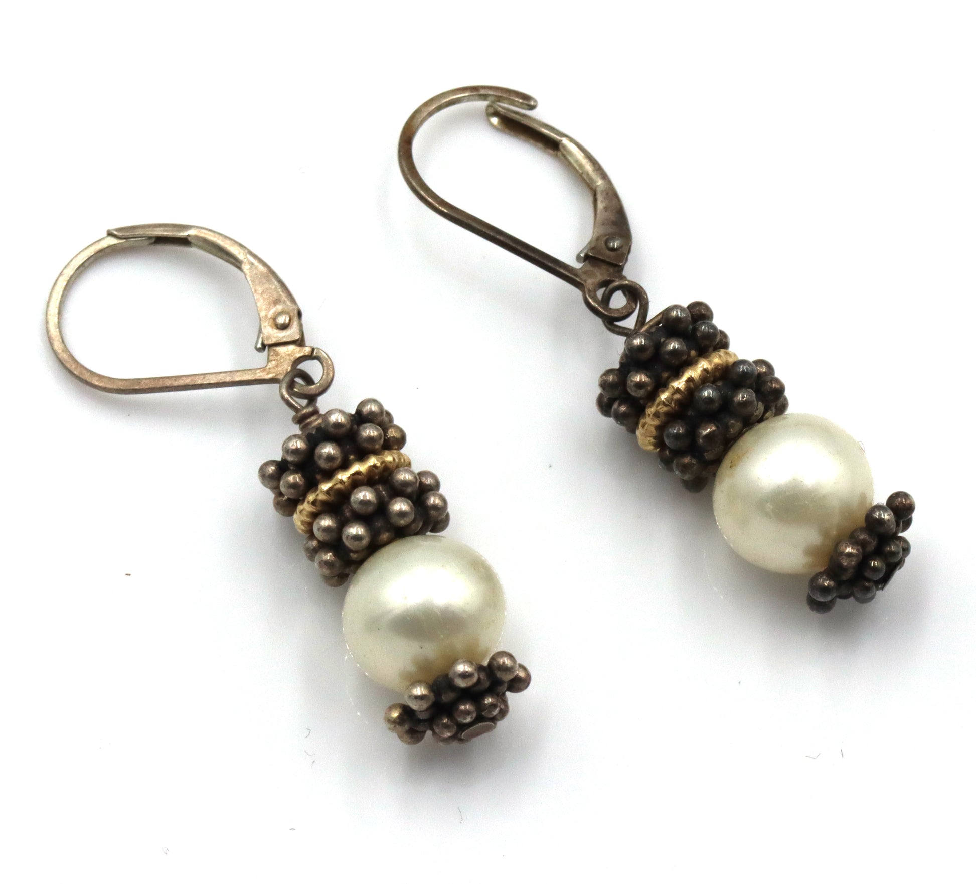 Set of Vintage 925 sterling silver pearl beaded necklace, bracelet and earrings
