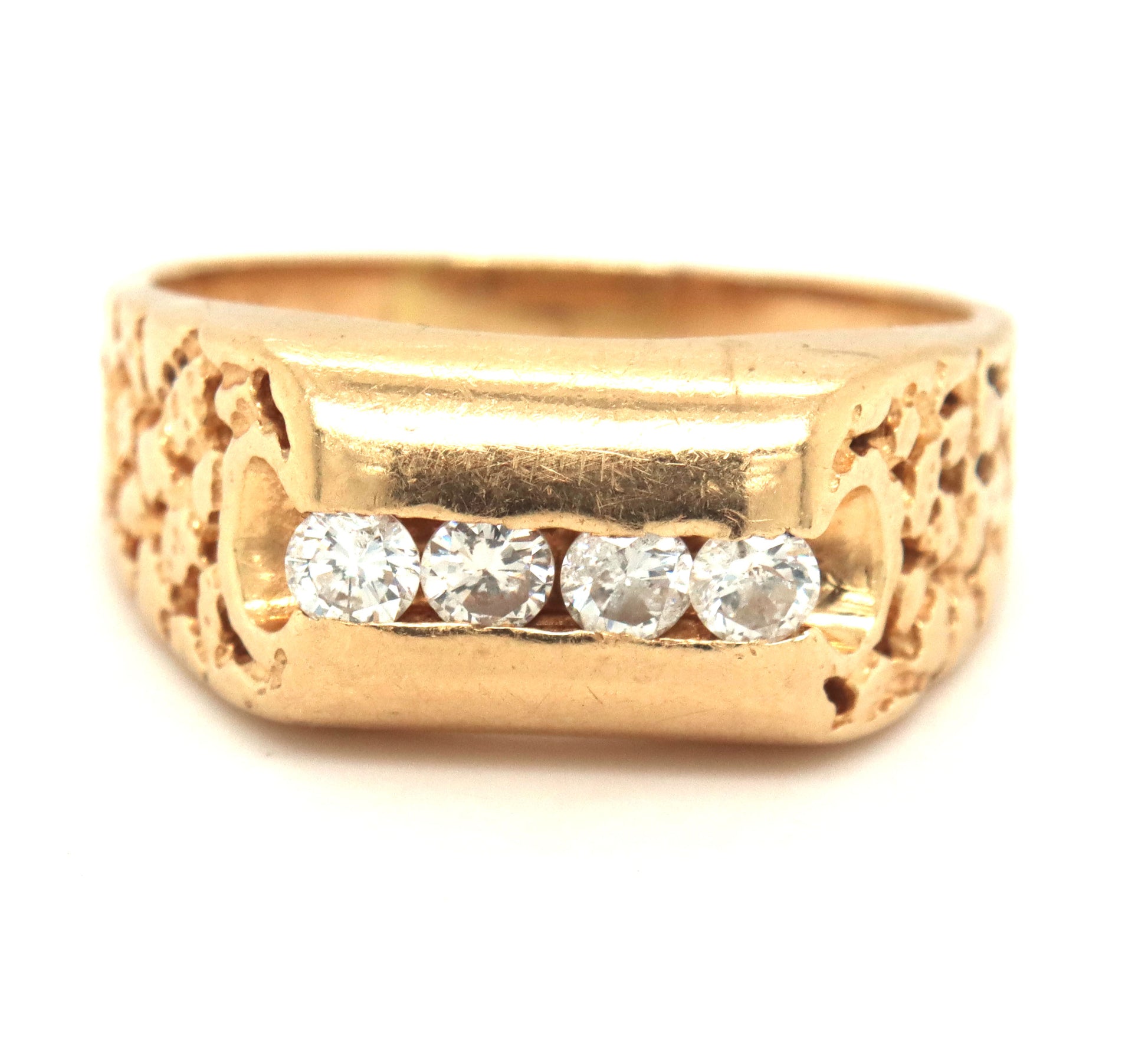 Interesting Man's 14K YG 4 Diamond Ring