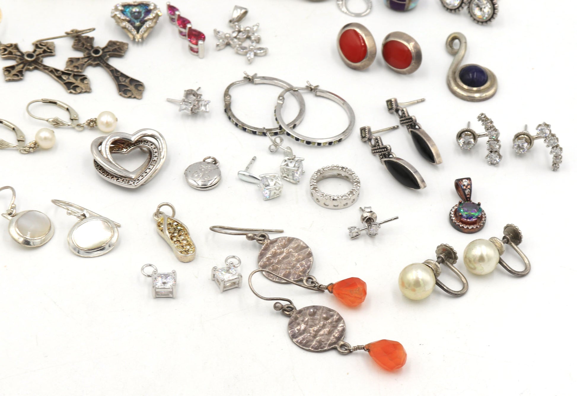 Group lot of vintage 925 sterling silver pendants and earrings